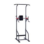 Ultrasport Power Tower, multifunctional weight station for a varied home workout, power tower, dip station, pull-up bar, push-up grips, adjustable in size, Black - Red