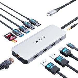 WAVLINK USB-C Hub Triple Monitor - 12-in-1 Laptop Docking Station, Multiport Adapter with 4K HDMI, Dual 4K DP, 100W PD in, 5Gbps USB3.0, USB2.0, RJ45, SD/TF Slots, Audio/Mic