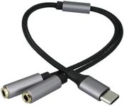 kwmobile USB C to 3.5mm Splitter for USB C Headphone/Headset - Female Headphone Splitter - Type C Dual Input - Audio Jack Adapter Cable - Black