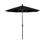 California Umbrella 7.5' Round Aluminum Market Umbrella, Crank Lift, Push Button Tilt, Black Pole, Sunbrella Black