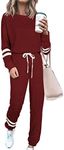 PRETTYGARDEN Women's Tie Dye Two Piece Tracksuit Set Long Sleeve Sweatshirt with Long Pants (Striped Wine Red,Large)