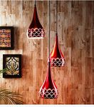 GreyWings Metal Cut 3 Light Cluster Hanging Light Ceiling Pendant Lamp, 6" Small, Red