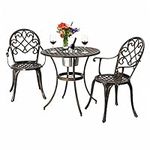 HUIJK Cast aluminium outdoor patio garden bistro table and chairs set with ice bucket, Gives Intimate Bistro Feel to Any Area Patio Set