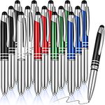 15 Pieces LED Ballpoint Pen with Stylus Tip, Multi-Function Capacitive Pen With LED Flashlight, 1.0 mm Black Ink Metal Pen Stylus Pen for Touch Screens, 3 In 1 Stylus Ballpoint Pen (Delicate Colors)