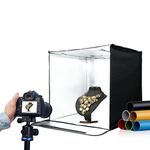 BKN Portable Light Box Photography, 45 X 45cm Professional Dimmable Photo Box with 3 Light Filter Index LED Lights & 5 Color PVC Backdrops for Jewelry and Small Item Product Photography