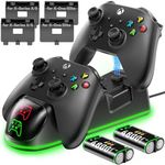 Controller Charger Station for Xbox One/Xbox Series X|S/Elite, 2 x 4800 mWh Rechargeable Battery Packs, Charging Dock for Xbox Controller Battery with 2 X Rechargable Batteries & 4 X Covers, Black