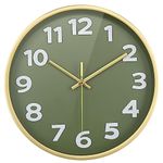 12 Inch Green Wall Clock Quality Quartz Easy to Read Modern Clock for Kitchen Bedroom Living Room Decor,Ideal House Warming Gifts New Home