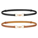 JASGOOD 2 Pack Women Skinny Leather Belt Adjustable Thin Waist Belt Fashion Buckle Belt for Dress,black+brown