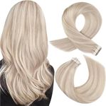 Moresoo Tape Hair Extensions Human Hair Blonde 16 Inch Tape in Extensions Ash Blonde with Bleached Blonde Hair Extensions Real Human Tape In 20 Pieces/50g #P18/613