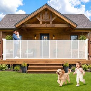 276" Retractable Baby Gate, 52" Tall Retractable Dog Gate for Stairs, Doorways, Decks, Garage, Dual Locks Extra Wide Baby Gate Pet Gate for Indoor, Outdoor, with Reinforced Mesh Rods (White)