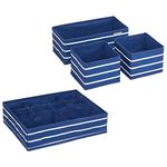 InterDesign Fabric Storage Organizers with Compartments for Nursery, Drawers, Closet, Dresser Top, Changing Table (Navy/White) - Set of 4