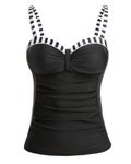 Talisea Women's Underwire Tankini Top Only Tummy Control Swimsuit Top Push Up Bathing Suit Top No Bottom, Black White Stripes, Medium