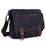 LOSMILE Laptop Messenger Bags, Men's Shoulder Bag, 16 Inches Vintage Canvas Bag for School and Work, Multiple Pocket. (Black)