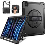 iPad Pro 11 2020 2nd Generation Case with Pencil Holder, Miesherk Military Grade Heavy Duty Shockproof Protective Cover+360Ã‚° Rotating Stand+Hand/Shoulder Strap for iPad Pro 11 Inch 2020/2018, Black