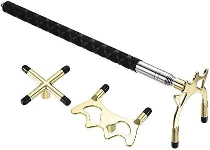 PATIKIL Retráctil Billar Palo Puente, Silicona Billar Taco Accesorio con 3 Removible Latón Puente Cabeza para Billar Mesa Competencia, Oro