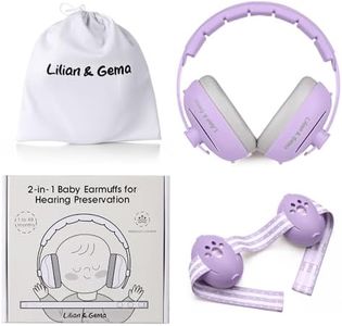 Lilian&Gema 2-in-1 Baby Ear Muffs Noise Protection, Adjustable Headphones with Stretchy Band, Noise Cancelling for Toddler up to 4 Years, Airplane Essentials, Purple