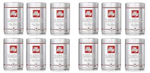 illy Coffee, Whole Bean, Medium Roast, 100 percent Arabica Bean Signature Italian Blend, Premium Gourmet Roast Pressurized Fresh, 8.8oz Can, 12 Pack