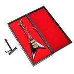 Electric Guitar Mini Musical Instrument Wooden Miniature Miniature Dollhouse Guitar Model with Stand and Case for Dollhouse Decoration Accessories