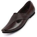 FAUSTO FST FOSME-2041 BROWN-43 Men's Brown Embossed Ethnic Party Slip On Juttis and Mojaris (9 UK)