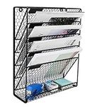 PAG Office Wall Organizer Metal Chicken Wire Hanging File Holder Rack, 6 Tier (Black)