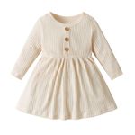 Infant Toddler Baby Girls One-Piece Dress Long Sleeve Solid Spring Fall Winter Skirt Outfits Set Little Kids Clothes Khaki 9-12 Months