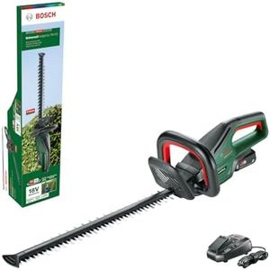 Bosch 18V Cordless Brushless Hedge Trimmer Garden Pruner with 2.5Ah Battery and Fast Charger, Anti-Blocking System, Cuts Up to 20mm, Diamond-Ground Blades (UniversalHedgeCut 18V-55). Made in Europe