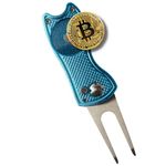 HODL 21 Bitcoin Golf Divot Repair Tool, All-Metal Golf Accessories - 3- in-1 Golf Multitool (Divot Tool, Ball Marker, Club Holder) | Foldable with Magnetic Ball Marker (Blue)