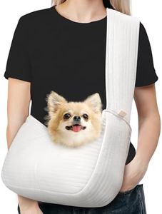 Pawaboo Dog Sling Carrier for Small Dogs Cats, Ultra-Comfortable Dog Carrier Sling Up to 10lbs, Hand-Free Widened Strap Dog Purse for Cat & Puppy, Dog Pouch Carrier Built-in Safety Leash (White)