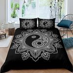 Yin Yang Duvet Cover Boho Mandala Bedding Set for Kids Boys Girls Teens Decor Bohemian Style Gossip Pattern Comforter Cover Oriental Style Decorative Black White 3Pcs Zipper King Size