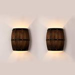 Newrays Antique 2 Pack Wood Wine Barrel Wall Sconce Lighting Fixture Up and Down Indoor Wall Lamps for Bar Area Steampunk Theme