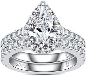 AnuClub Pear Cut Moissanite Wedding Rings Sets 4.256cttw(3CT Center Stone) Bridal Set D Color VVS1 925 Sterling Silver Halo Engagement Promise Anniversary Ring for Women With Certificate Size 6