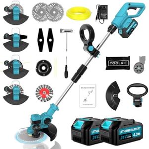 Rasentrimmer Mit Akku Für Makita Rasentrimmer,4 in 1 Akku Rasentrimmer Mit 2 Akku Und 4 Arten Klingen, 21V Freischneider mit Unkrautbürste für Garden Trimme