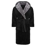 i-Smalls Mens Dressing Gown Super Soft Fleece Hooded Housecoat Robe with Belt S to 6XL (L) Black