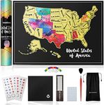 TRAVELISIMO Scratch Off Map of United States, 12x17 inch Travel Map, United States Map for Traveling with 25 Unique Accessories, Colorful Scratch Map, Travel Map Scratch Off, Gift for Travelers