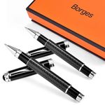 Borges Business Gift High-end Signature Pen, Carbon Fiber Ballpoint Pen, Best for Men and Women, Professional, Executive Office, Beautiful, Fancy Ballpoint Pen Gift .(2Pcs) (Black)