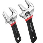 MAXPOWER 2-Pack Adjustable Wrench Set,6 inch and 8 inch Extra-Wide Jaw Opening Plumbing Wrench,Pipe Wrench for Home