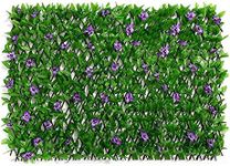 Generic Grass Wall Panels, 4 Layers Artificial Wall, UV-Anti Boxwood Greenery Hedge, Adjustable Realistic Fake Leaf with Purple Flower for Indoor Outdoor Privacy Decor, RQ5O54WET14TPSK7A