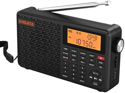 XHDATA D109 Portable Rechargeable Digital Radio with Bluetooth SW/LW/MW/FM Radio Mains or Battery Powered Dual Alarms Clock Headphones Output Micro SD for Home or Travel