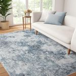 Modern Abstract Area Rug, 5x7 Washable Large Living Room Rugs for Bedroom, Soft Non Slip Contemporary Low Pile Indoor, Deerly 5x7 Rug for Kitchen Entryway Bathroom Bedroom Dining Room, Blue/Grey