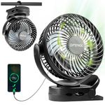 QIFENGL 10000mAh Camping Fan- 65H 3 in 1 Rechargeble USB Mini Clip on Fan with LED Light & Hook, 3 Speed Level & 720° Rotation Desk Fan, Portable Tent Fan for Baby Stroller Home Office Outdoor Travel