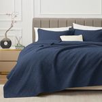 EXQ Home Quilt Set King Size Navy 3 Piece,Lightweight Soft Coverlet Modern Style Squares Pattern Bedspread Set(1 Quilt,2 Pillow Shams)