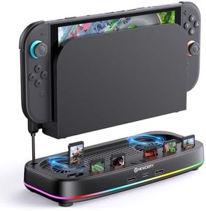 NEWDERY Cooling Fan for Nintendo Switch 2 Dock with Dual Fans, 3 Adjustable Speeds, RGB Light Modes, 6 Game Card Slots & 3 USB Ports, Heat Dissipation Base Stand for Switch 2 Console