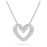 Swarovski Heart Pendant Necklace, White Pavé Crystals, Rhodium Plated from the Una Collection