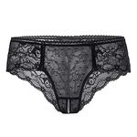 PERAMBRY Women's Lace Sexy underwea Panties Bow Tie Breathable Fashionable-BLACK 1075-L