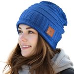 Bluetooth Beanie Hat for Men Women Warm Soft Bluetooth Beanie with Built-in Mic Stereo Speaker Headphones (Blue), Black, One Size