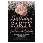 Personalised Birthday Party Invitations, Black Rose Gold 18th 21st 30th 40th 50th 60th Invites any age | PACK OF 10 WITH ENVELOPES