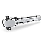 Powerbuilt Stubby Ratchet, Dual Head Ratchet, 1/4 Inch and 3/8 Inch Drive, Reversible Switch, 72 Tooth, Small Tight Space - 640931