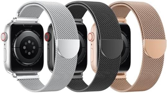 BELONGME 3 Pack Mesh Loop Compatible with Apple Watch Bands for Women Men 40mm 41mm 38mm 42mm 44mm 45mm 49mm 46mm Series 10 9 8 7 6 5 4 3 2 1 Ultra SE, Stainless Steel Metal Strap Magnetic Clasp for iWatch Bands