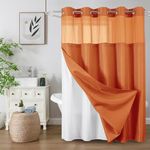 No Hook Shower Curtain with Snap in Fabric Liner, Waffle Weave Heavy Duty Thick Shower Curtains with Mesh Top Window, Hotel Style Waterproof Bathroom Curtain Set, 72 x 75 Inch, Burnt Orange