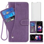 Compatible with LG K30 2018/Premier Pro LTE/Phoenix Plus/Harmony 2/K10/Xpression Wallet Case and Tempered Glass Screen Protector Flip Cover Card Holder Cell Phone Cases for LGK30 30 30K LMX410 Purple